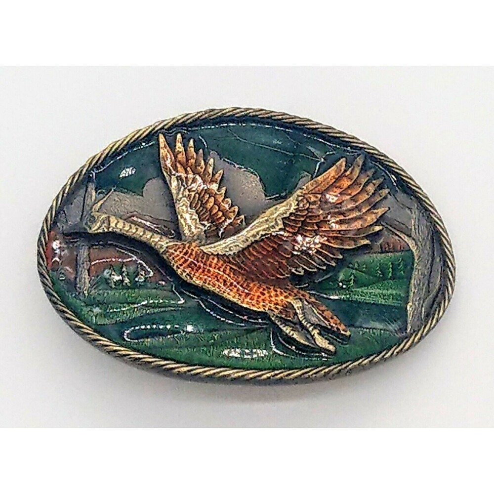 LKNW VTG Great American Buckle Co. Froz 'n Color Enamel Flying Duck #470 1980